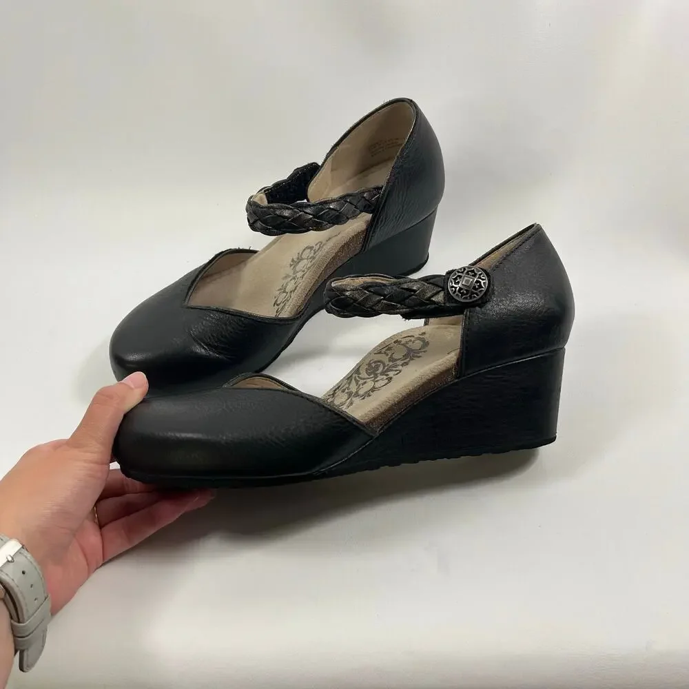Aetrex Mia Mary Jane Wedge Shoes EU 39 US 8.5 Black Classic Preppy Casual